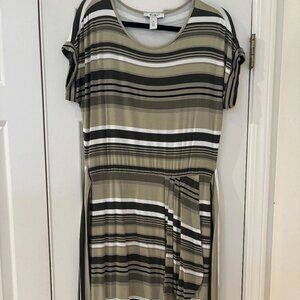 Olive green stripe casual dress